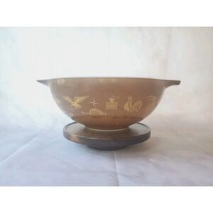 Pyrex Early American Vintage 4 Qt Cinderella #444 13" Mixing Bowl Brown & Gold